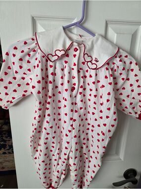 Vtg Baby Dior White W/ Red Heart Baby Romper- 24 Months